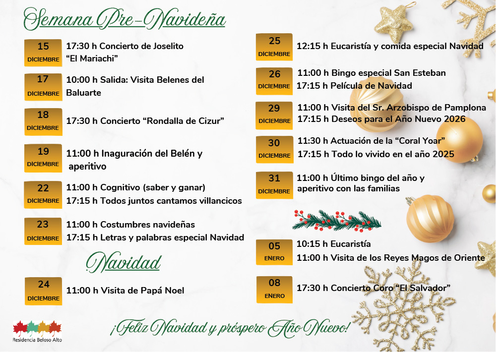 Navidad en Residencia Beloso Alto: programa de actividades 2025 3 - Residencia Beloso Alto - Pamplona Programa Navidad 2025 2026 original 2 horarios - Navidad en Residencia Beloso Alto: programa de actividades 2025
