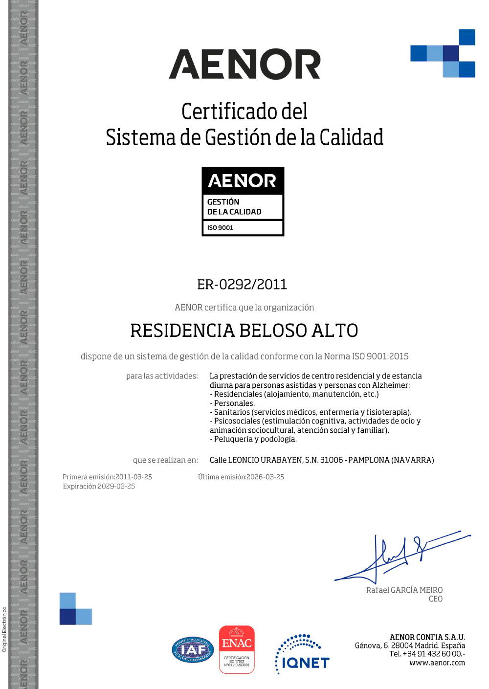 CertificadoER-0292-2011_ES_2026-02-13 CertificadoER 0292 2011 ES 2026 02 13 - Compromiso Cumplido: Recibimos la Certificación Oficial de AENOR